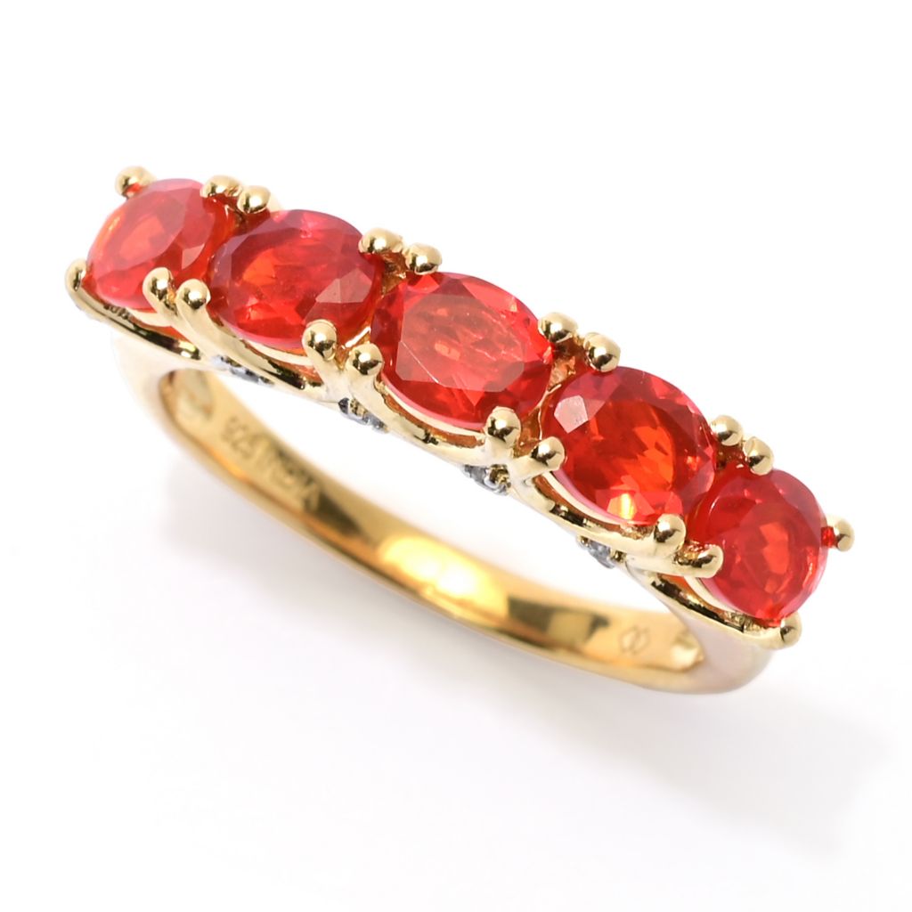 Gem Treasures 1.14ctw Crimson Fire Opal & White Zircon 5-Stone Ring