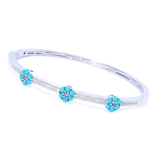 Gem Treasures Sleeping Beauty Turquoise, Blue Topaz & Zircon Flower Bracelet