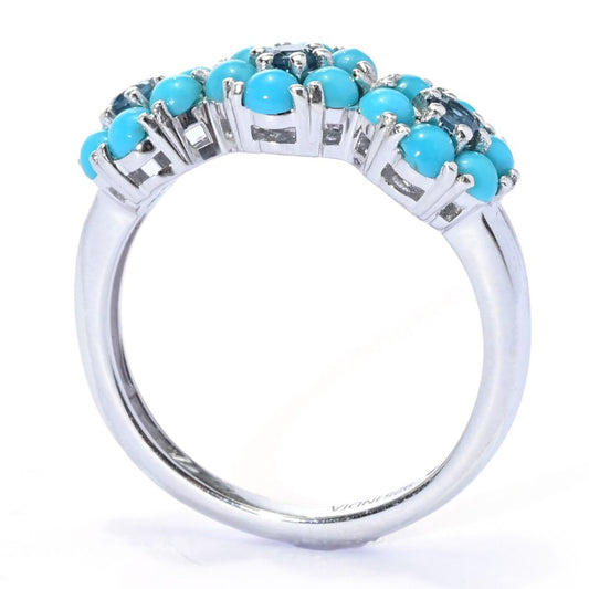 Gem Treasures Sleeping Beauty Turquoise & London Blue Topaz Flower Ring
