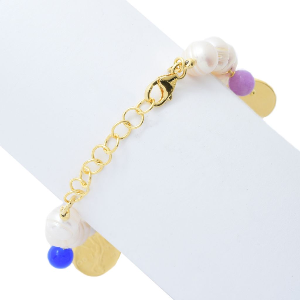 Toscana Italiana Dyed Quartz & Genuine Lira Coin Cultured Pearl Bracelet
