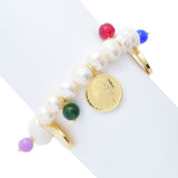 Toscana Italiana Dyed Quartz & Genuine Lira Coin Cultured Pearl Bracelet