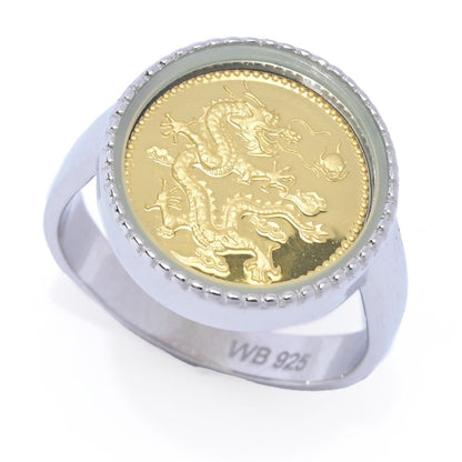 Sterling Silver & 24K Gold Leaf Choice of Design Milgrain Coin Ring