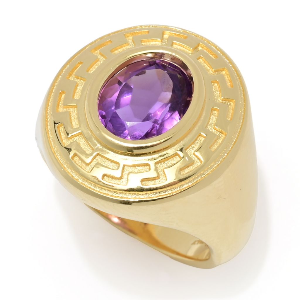 Toscana Italiana 18K Gold Plated Choice of Gemstone Greek Key Halo Ring