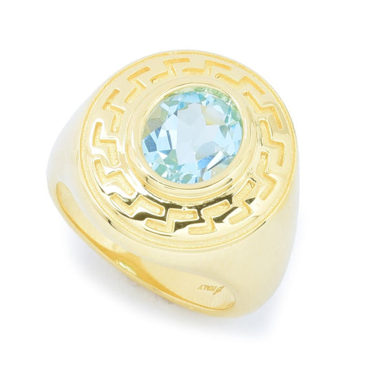 Toscana Italiana 18K Gold Plated Choice of Gemstone Greek Key Halo Ring