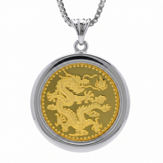 Sterling Silver 24K Gold Plated Dragon Pendant w/ Chain