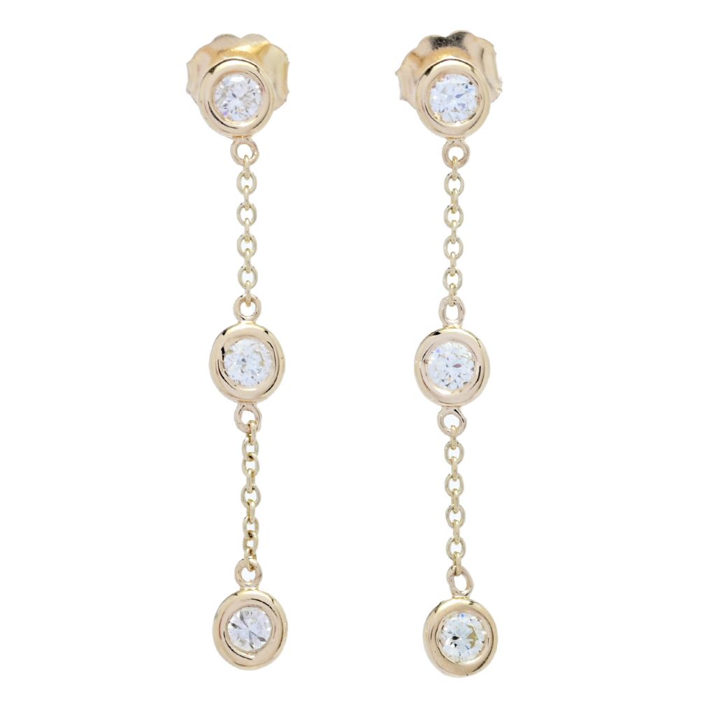 Morris & David 14K Gold 0.50ctw Diamond Station Dangle Earrings