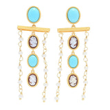 Cameo Italiano "Anastasia" Cameo, Turquoise & Cultured Pearl Earrings