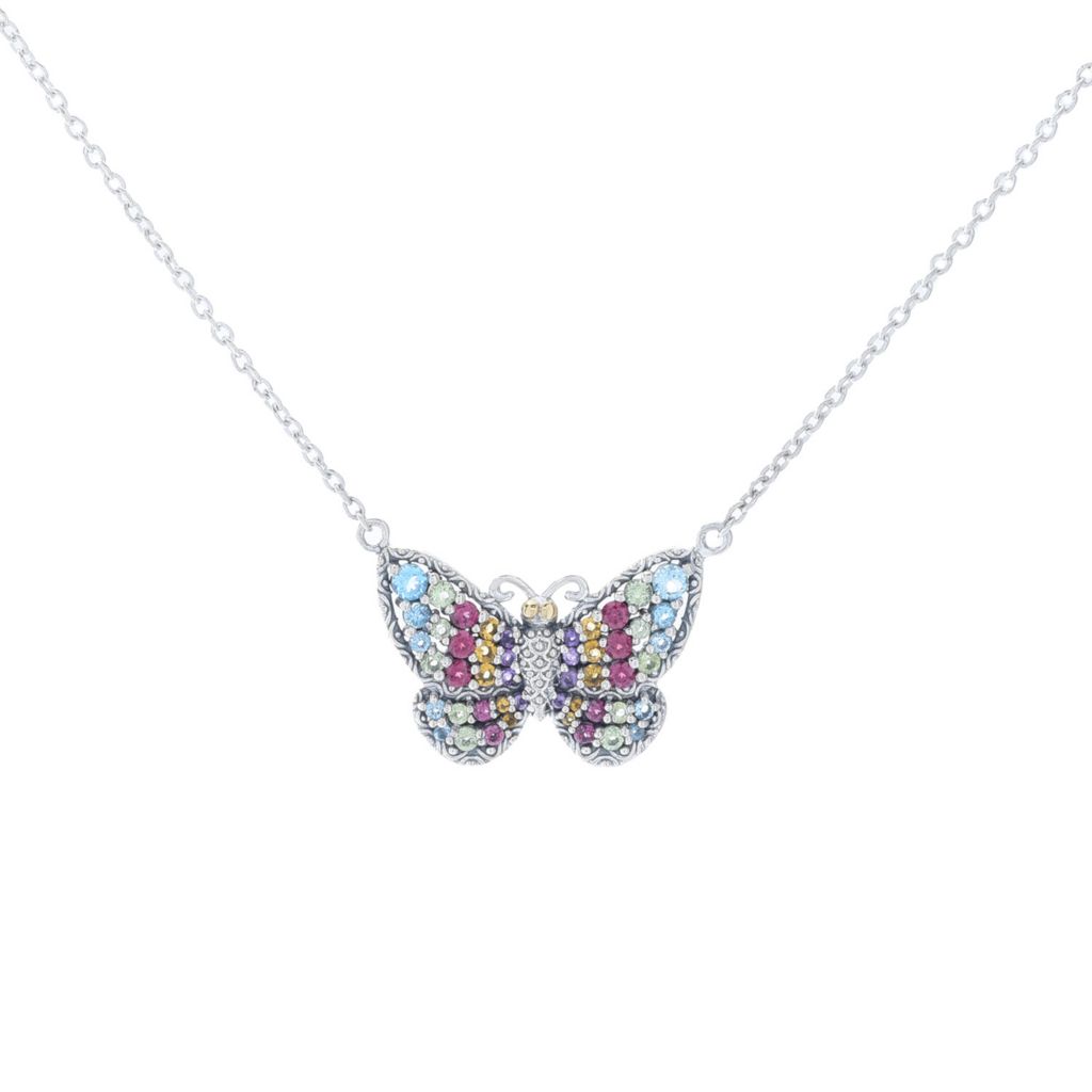 Artisan Silver by Samuel B. 1.18ctw Multi Gemstone Butterfly Necklace