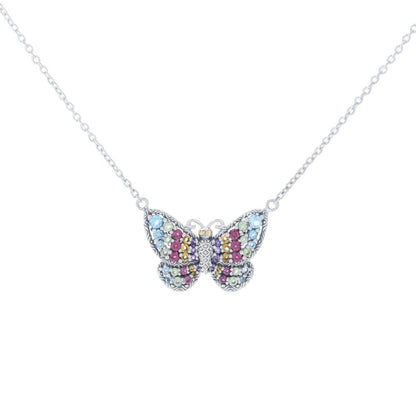 Artisan Silver by Samuel B. 1.18ctw Multi Gemstone Butterfly Necklace