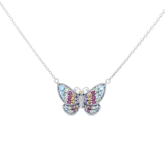 Artisan Silver by Samuel B. 1.18ctw Multi Gemstone Butterfly Necklace