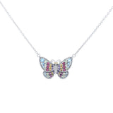 Artisan Silver by Samuel B. 1.18ctw Multi Gemstone Butterfly Necklace