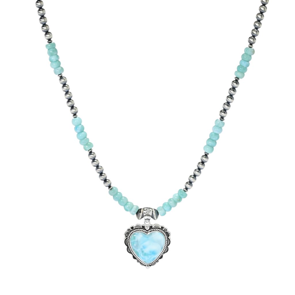 Southwest Elements 20x20mm Heart Shape Larimar & Navajo Pearl Beaded Necklace