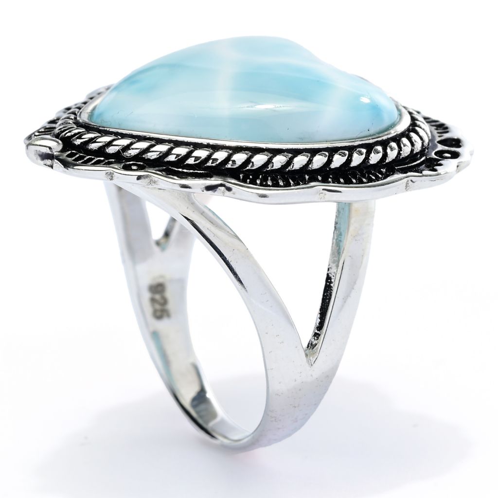 Southwest Elements 16x16mm Heart Shape Larimar Scallop Edge Ring