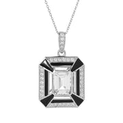 18K Gold Plated 3.64ctw White Topaz, White Zircon & Enamel Art Deco Pendant