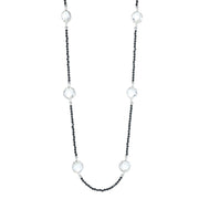 Platinum Plated 37.50ctw White Topaz & Black Spinel Necklace