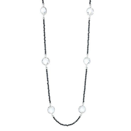 Platinum Plated 37.50ctw White Topaz & Black Spinel Necklace