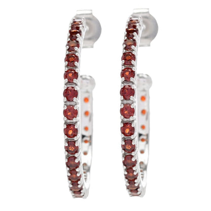 Platinum Plated Polished Choice of Gemstone 1" Hoop Earrings