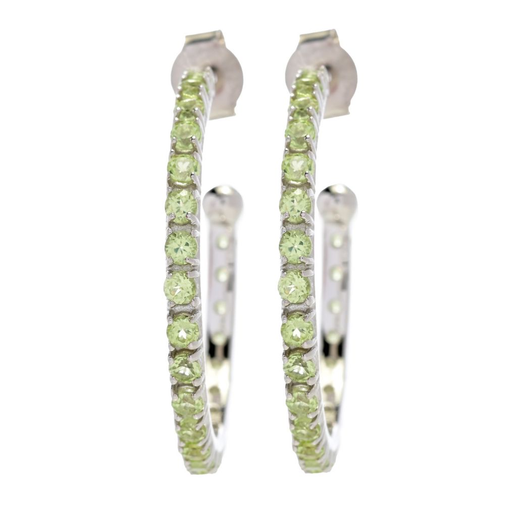 Platinum Plated Polished Choice of Gemstone 1" Hoop Earrings
