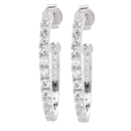 Platinum Plated Polished Choice of Gemstone 1" Hoop Earrings