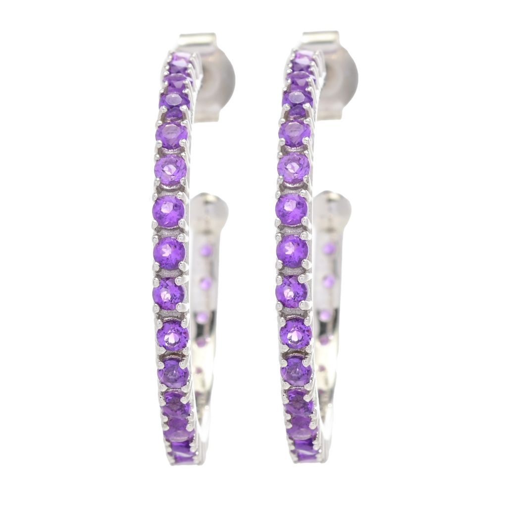 Platinum Plated Polished Choice of Gemstone 1" Hoop Earrings