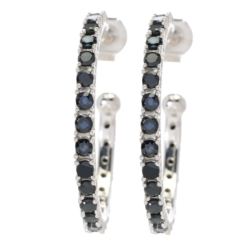 Platinum Plated Polished Choice of Gemstone 1" Hoop Earrings