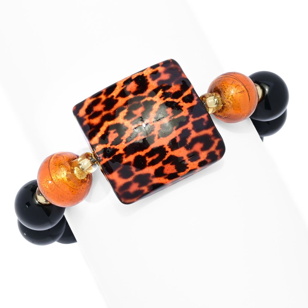 Leopard-Print Murano Glass Stretch Bracelet