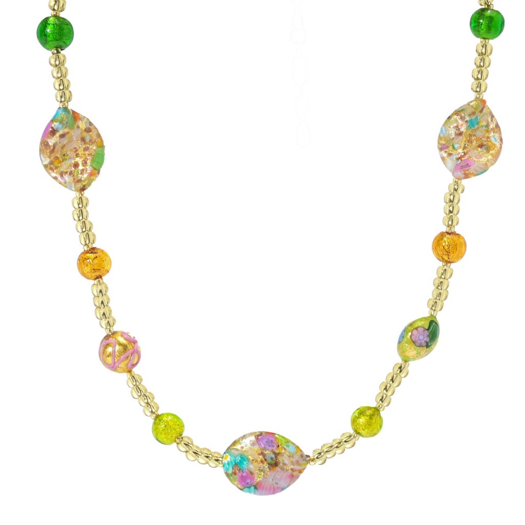 18K Gold Plated "Primavera" Multi Murano Glass Bead Necklace