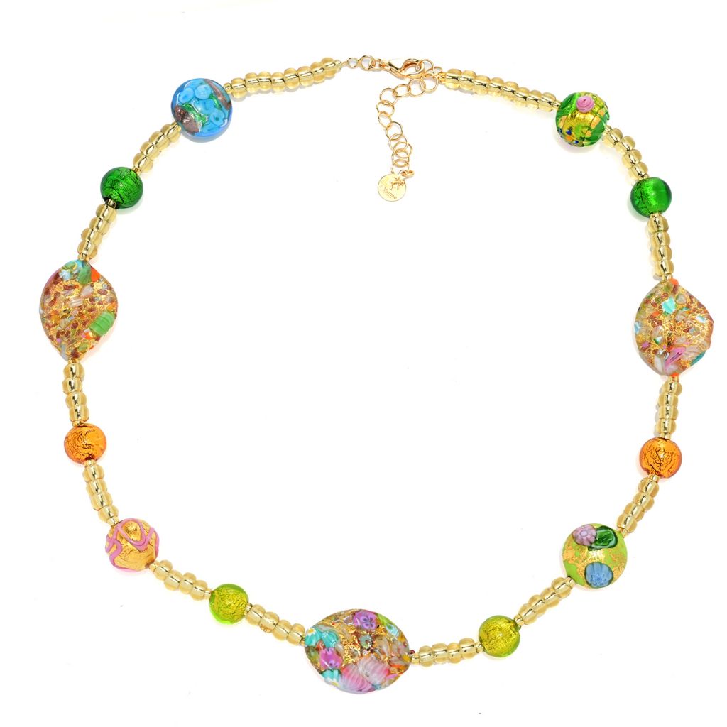 18K Gold Plated "Primavera" Multi Murano Glass Bead Necklace