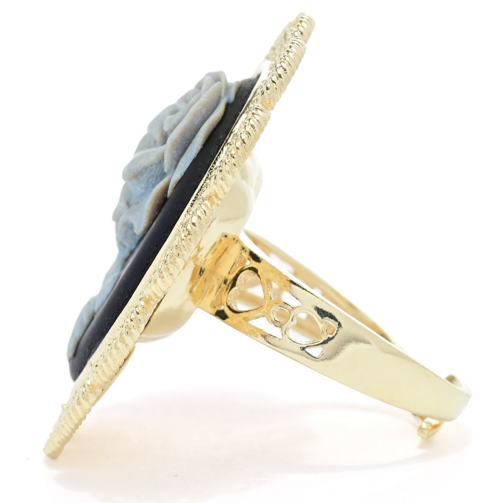 Graziella 23K Gold Plated Carved Rose Cameo Antiqued Frame Ring - One Size (5-10)