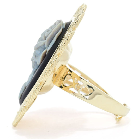 Graziella 23K Gold Plated Carved Rose Cameo Antiqued Frame Ring
