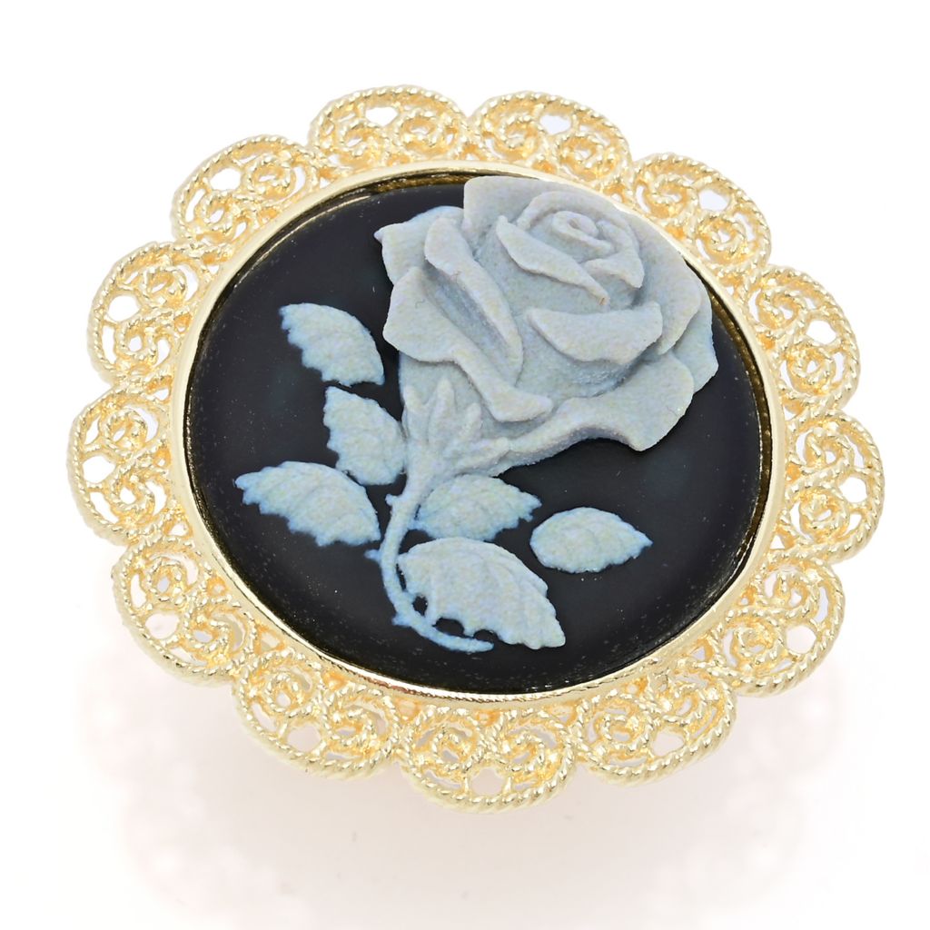 Graziella 23K Gold Plated Carved Rose Cameo Antiqued Frame Ring - One Size (5-10)