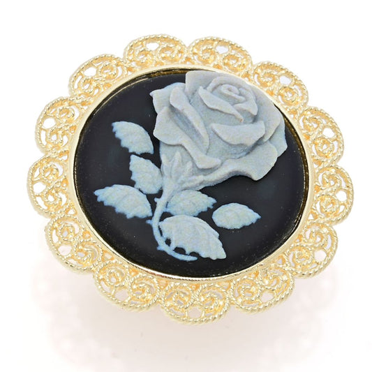 Graziella 23K Gold Plated Carved Rose Cameo Antiqued Frame Ring