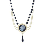 Graziella 23K Gold Plated Carved Rose & Black Onyx Multi Strand Necklace