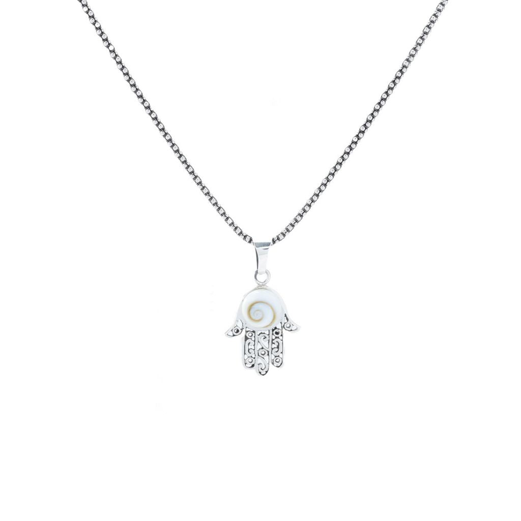 Artisan Silver by Samuel B. 9mm Shiva Eye Shell Hamsa Pendant w/ Chain