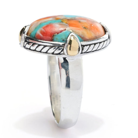 Artisan Silver by Samuel B. 18K Gold Accented Turquoise & Spiny Oyster Ring
