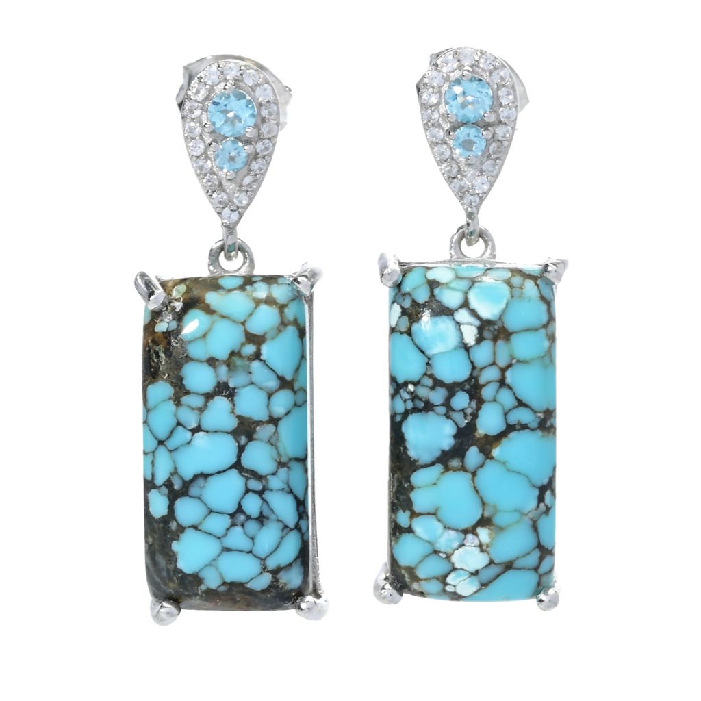 Gem Treasures 18x9mm Blue Moon Turquoise, Topaz & Zircon Earrings