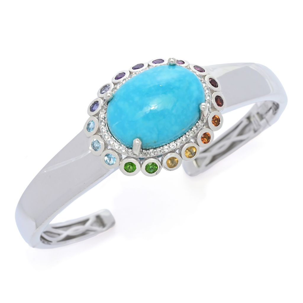 Gem Treasures 20x15mm Kingman Turquoise & Multi Gem Halo Cuff Bracelet