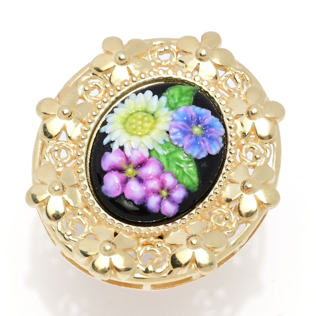 Graziella 23K Gold Plated Painted Floral Carved Resin Flower Ring - One Size (5-10)