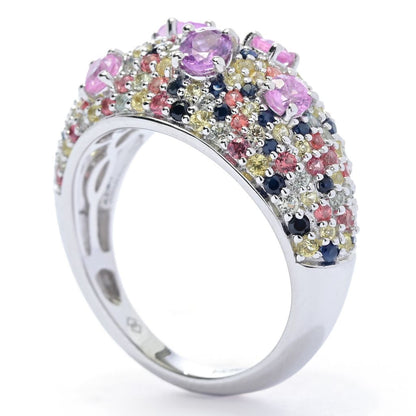 Gem Treasures 2.62ctw Oval & Round Multi Sapphire Mosaic Cluster Ring