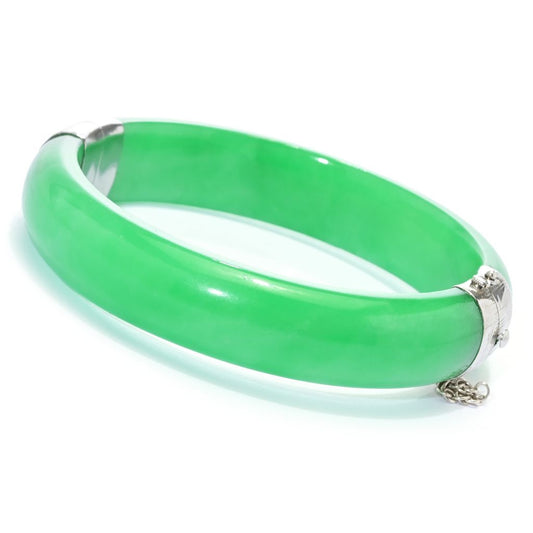 Far East Jewelry Sterling Silver 13-14mm Jade Bangle Bracelet