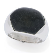 Far East Jewelry Sterling Silver 17x13mm Hexagon Charcoal Jade Ring