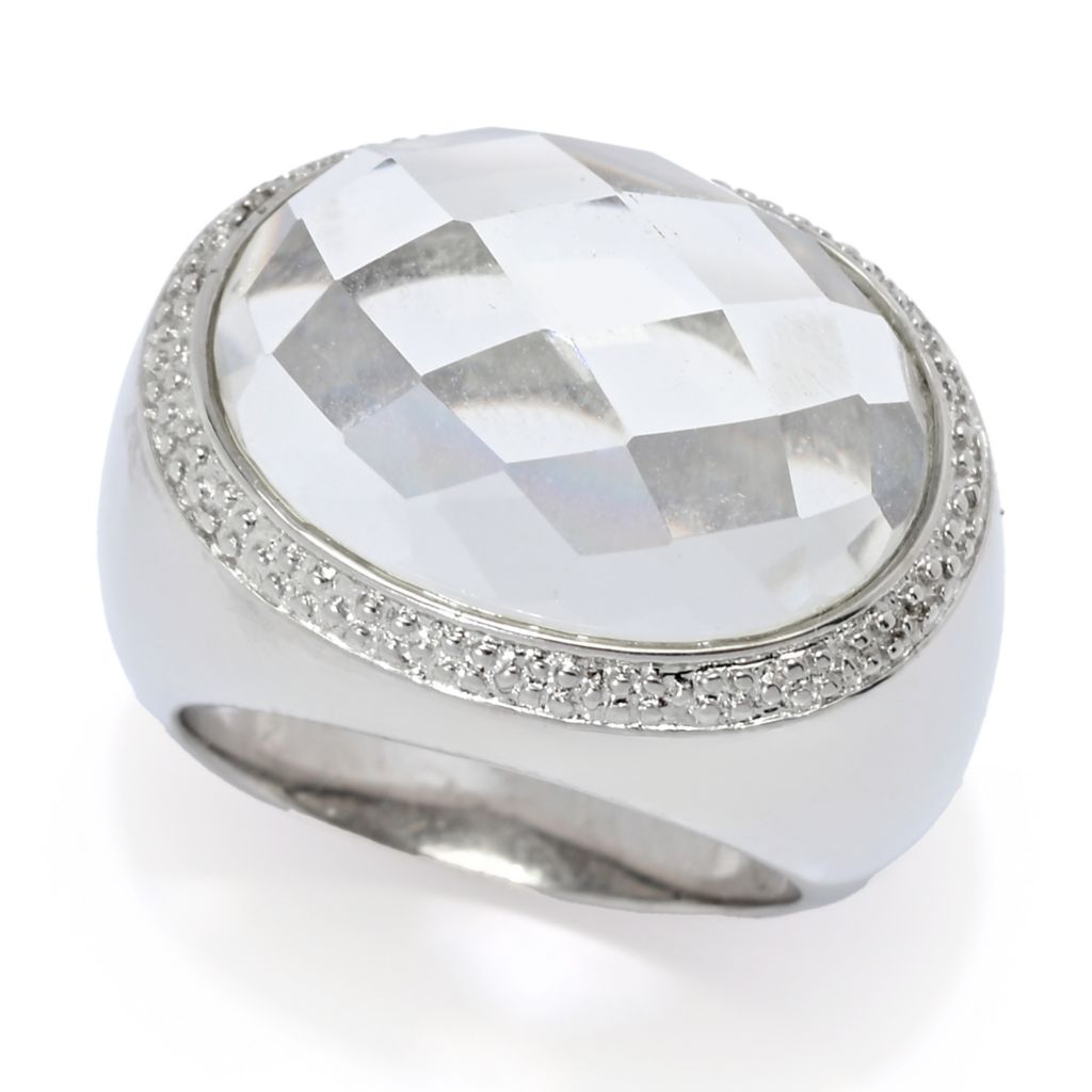 Far East Jewelry Sterling Silver 20x15mm White Quartz East-West Ring