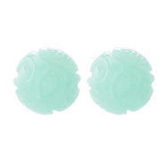 Far East Jewelry Sterling Silver 12mm Carved Dyed Jade Bead Stud Earrings