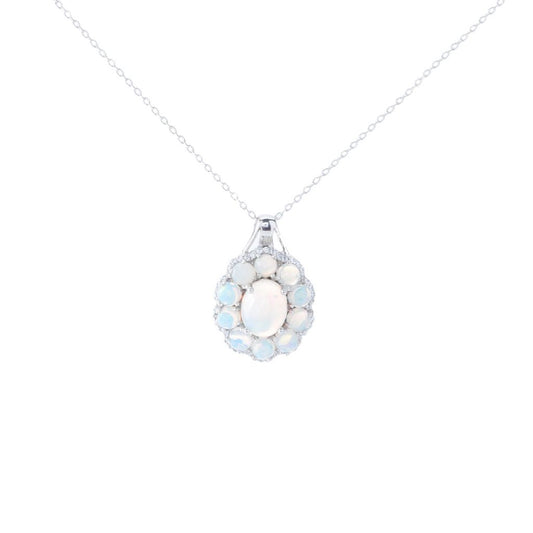 Gem Treasures 10x8mm Ethiopian Opal & White Zircon Pendant w/ Chain