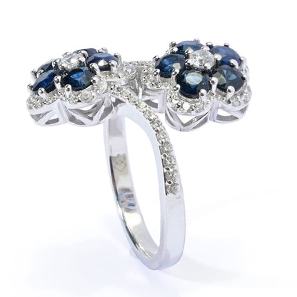 Gem Treasures 2.64ctw Australian Blue Sapphire & Zircon Flower Bypass Ring