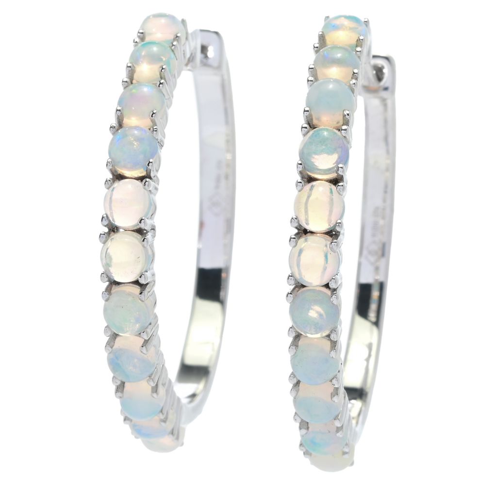 Gem Treasures 18K Vermeil or Sterling Silver Ethiopian Opal Hoop Earrings