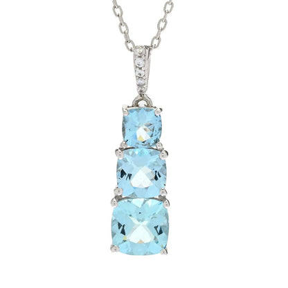 Gem Treasures 2.68ctw Aquamarine & Zircon 3-Stone Drop Pendant w/ Chain