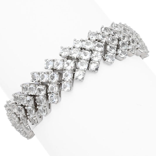 Platinum Plated "Hollywood" 49.00ctw White Topaz Multi Row Chevron Bracelet