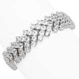 Platinum Plated "Hollywood" 49.00ctw White Topaz Multi Row Chevron Bracelet