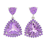 Platinum Plated "Hollywood" 13.38ctw Trillion Shape Brazilian Amethyst Earrings